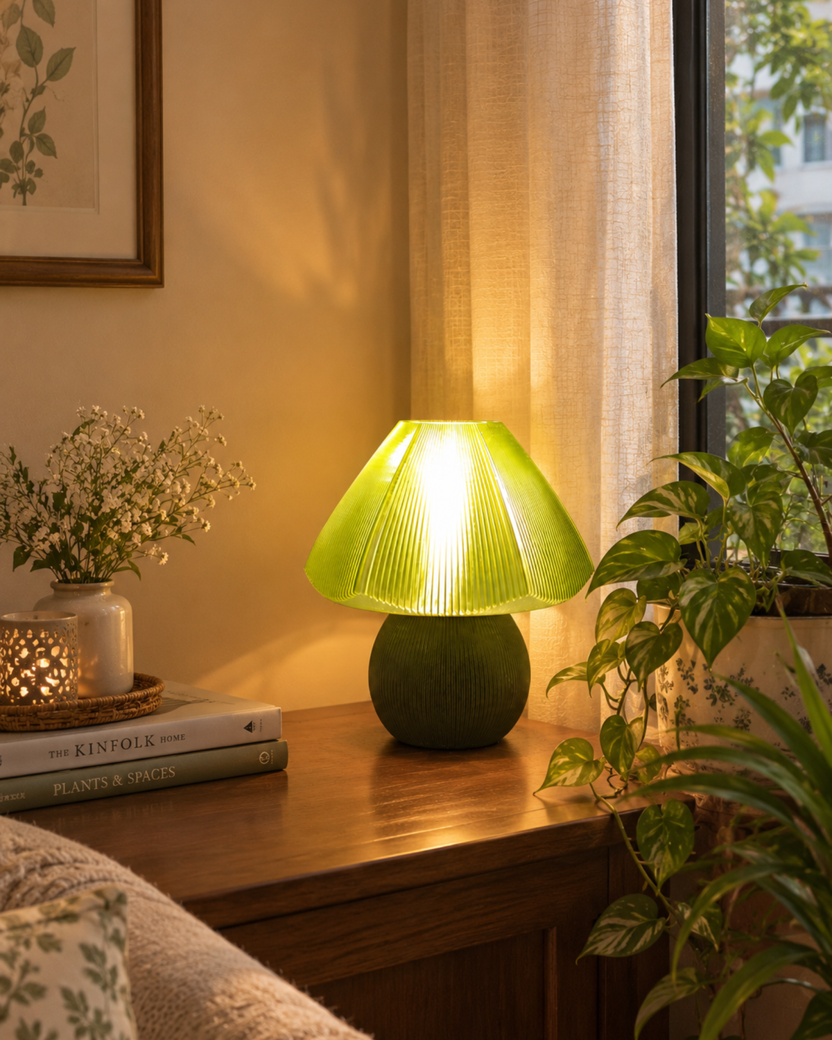 Mushroom Olive Green Table Lamp